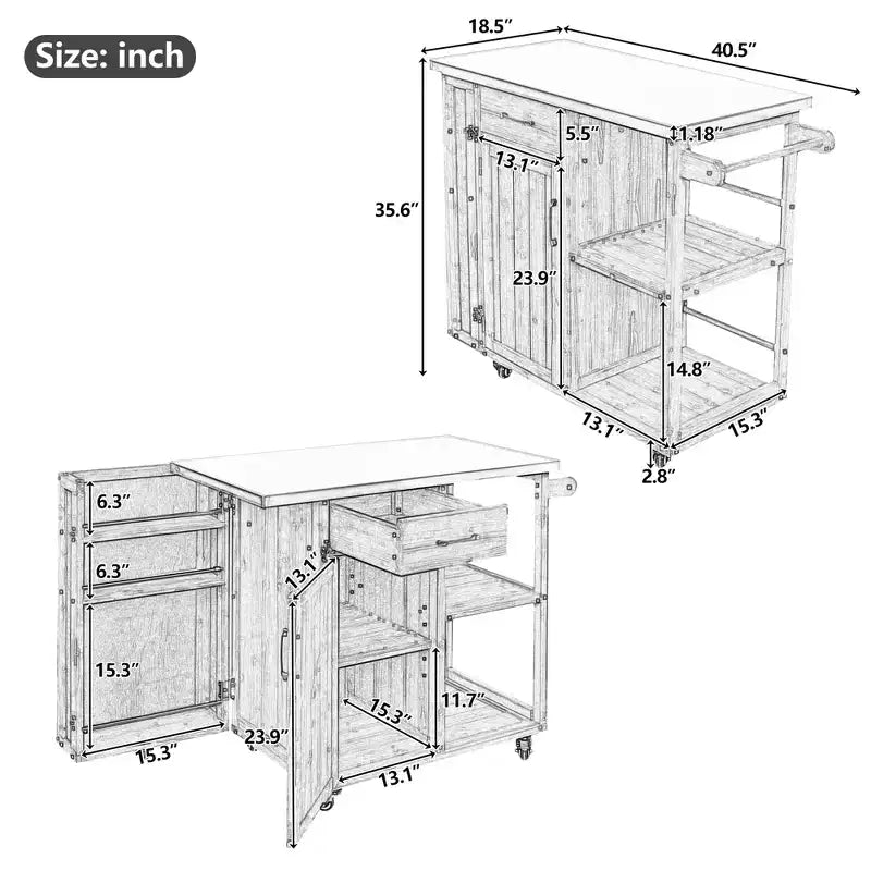 Isola da Cucina da Esterno in Legno di Abete con Contenitore, Carrello da Cucina Scorrevole Bloccabile con Piano in Acciaio Inox, Portasciugamani e Portaspezie per Patio/Cucina