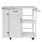 Isola da Cucina da Esterno in Legno di Abete con Contenitore, Carrello da Cucina Scorrevole Bloccabile con Piano in Acciaio Inox, Portasciugamani e Portaspezie per Patio/Cucina