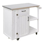 Isola da Cucina da Esterno in Legno di Abete con Contenitore, Carrello da Cucina Scorrevole Bloccabile con Piano in Acciaio Inox, Portasciugamani e Portaspezie per Patio/Cucina