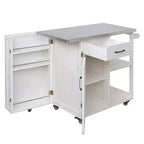 Isola da Cucina da Esterno in Legno di Abete con Contenitore, Carrello da Cucina Scorrevole Bloccabile con Piano in Acciaio Inox, Portasciugamani e Portaspezie per Patio/Cucina