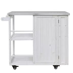 Isola da Cucina da Esterno in Legno di Abete con Contenitore, Carrello da Cucina Scorrevole Bloccabile con Piano in Acciaio Inox, Portasciugamani e Portaspezie per Patio/Cucina