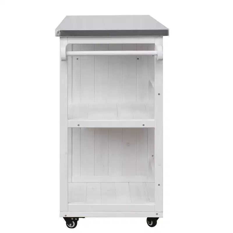 Isola da Cucina da Esterno in Legno di Abete con Contenitore, Carrello da Cucina Scorrevole Bloccabile con Piano in Acciaio Inox, Portasciugamani e Portaspezie per Patio/Cucina