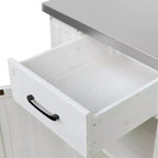 Isola da Cucina da Esterno in Legno di Abete con Contenitore, Carrello da Cucina Scorrevole Bloccabile con Piano in Acciaio Inox, Portasciugamani e Portaspezie per Patio/Cucina