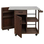 Isola da Cucina da Esterno in Legno di Abete con Contenitore, Carrello da Cucina Scorrevole Bloccabile con Piano in Acciaio Inox, Portasciugamani e Portaspezie per Patio/Cucina