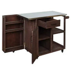 Isola da Cucina da Esterno in Legno di Abete con Contenitore, Carrello da Cucina Scorrevole Bloccabile con Piano in Acciaio Inox, Portasciugamani e Portaspezie per Patio/Cucina
