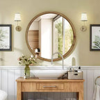 Specchio da parete decorativo rotondo in legno naturale, specchio da parete rustico moderno di metà secolo per bagno o ingresso - Legno naturale