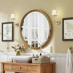 Specchio da parete decorativo rotondo in legno naturale, specchio da parete rustico moderno di metà secolo per bagno o ingresso - Legno naturale