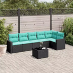 Divano da patio a 7 pezzi con cuscini in polyrattan nero