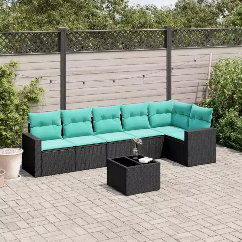 Divano da patio a 7 pezzi con cuscini in polyrattan nero