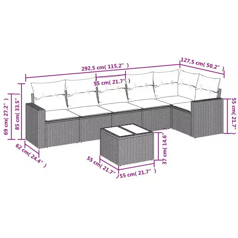 Divano da patio a 7 pezzi con cuscini in polyrattan nero