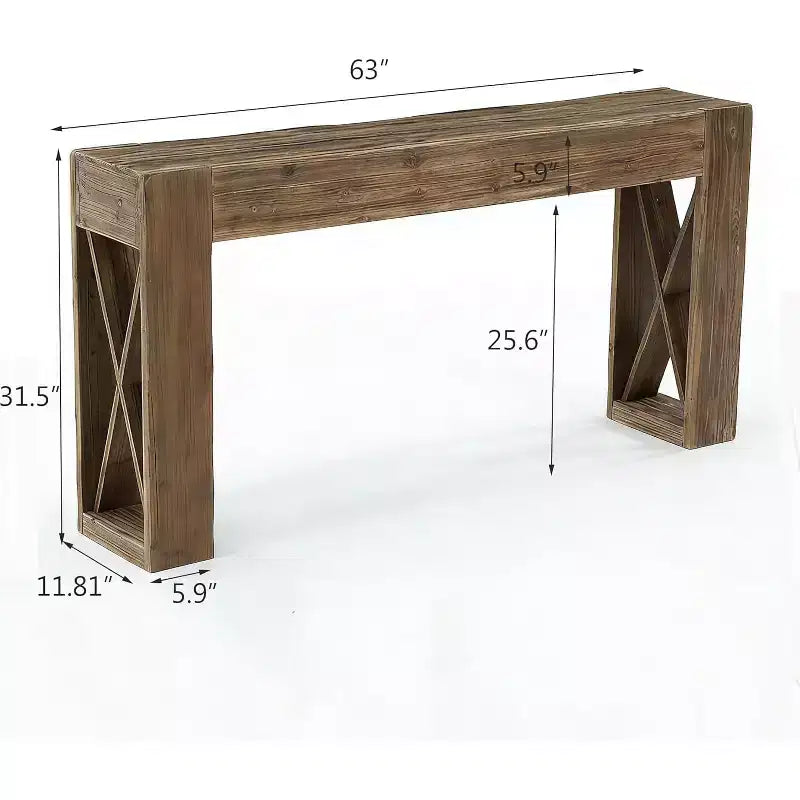 Tavolo Consolle in Legno Massello, Tavolo da Divano Rustico Lungo 160 cm per Ingresso, Soggiorno, Foyer