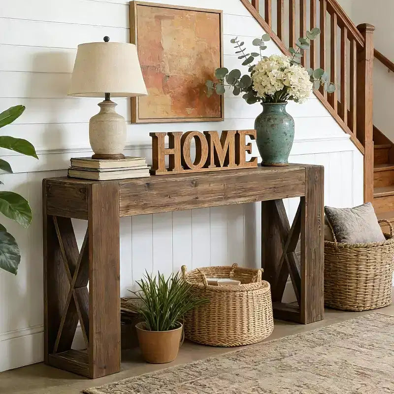 Tavolo Consolle in Legno Massello, Tavolo da Divano Rustico Lungo 160 cm per Ingresso, Soggiorno, Foyer
