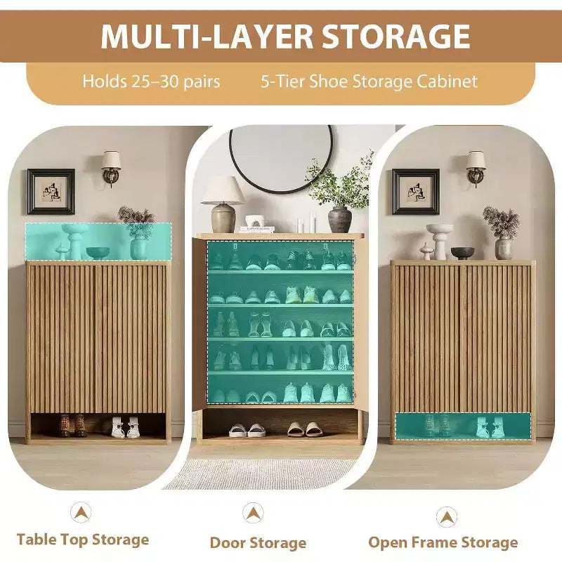 Scarpiera Moderna in Legno, Ripiani Regolabili, Grande Organizer per Ingresso, per Ingresso, Soggiorno