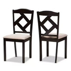 Set 5 pz. tavolo da pranzo in tessuto moderno e contemporaneo marrone scuro/beige: tavolo rettangolare, sedie in poliestere