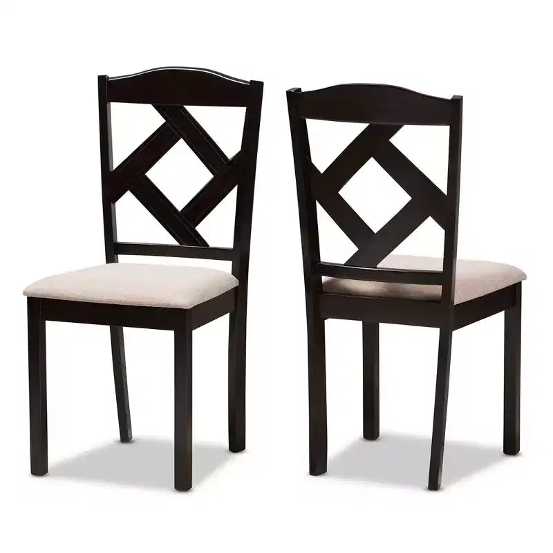 Set 5 pz. tavolo da pranzo in tessuto moderno e contemporaneo marrone scuro/beige: tavolo rettangolare, sedie in poliestere