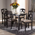 Set 5 pz. tavolo da pranzo in tessuto moderno e contemporaneo marrone scuro/beige: tavolo rettangolare, sedie in poliestere
