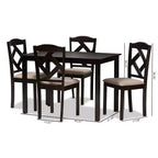Set 5 pz. tavolo da pranzo in tessuto moderno e contemporaneo marrone scuro/beige: tavolo rettangolare, sedie in poliestere
