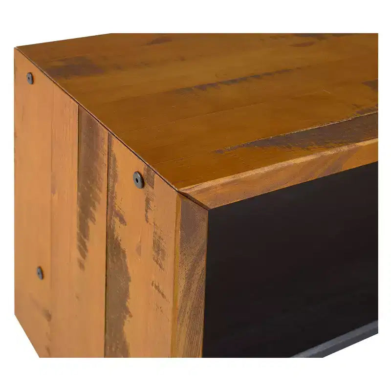 Panca da ingresso da 58" in legno massello rustico recuperato, color miele: ripiano inferiore, seduta per corridoio