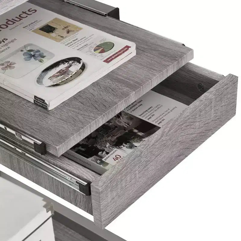 Scrivania completa per postazione di lavoro grigia: con cassetto, struttura in acciaio, superficie in MDF