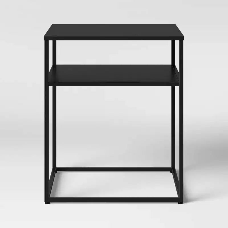 Tavolino in metallo nero: design quadrato moderno, nessun assemblaggio richiesto