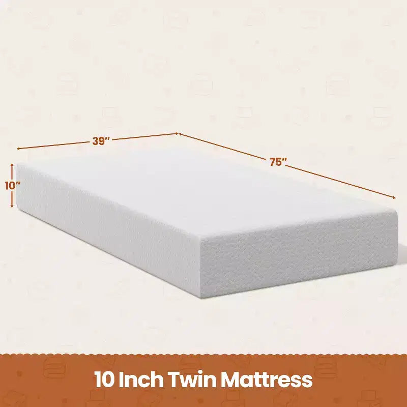 Materasso in memory foam con gel da 10 pollici al profumo di tè verde, tecnologia di raffreddamento, 3 strati di schiuma